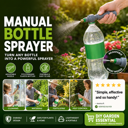 🌿50% OFF NOW! Manual Drink Bottle Sprayer with Adjustable Nozzle‑Portable DIY Garden Spray Tool, Fits Standard Plastic Bottles for Plant Watering, Fertilizing & Pest Control