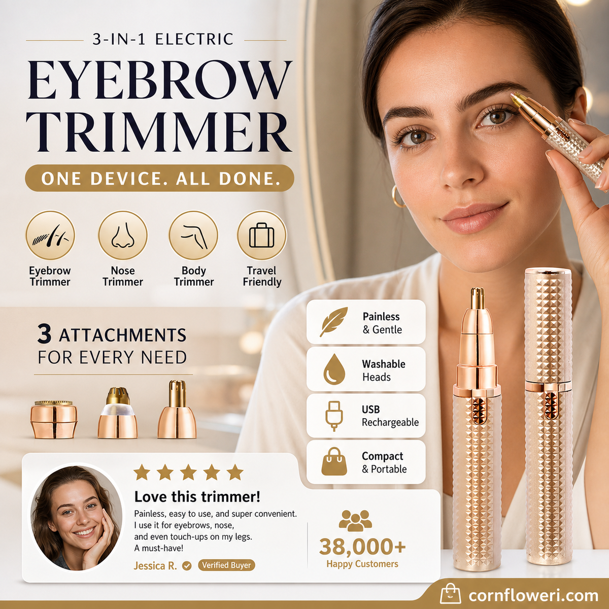⏰Portable Electric Eyebrow Trimmer – Interchangeable Heads 🪒