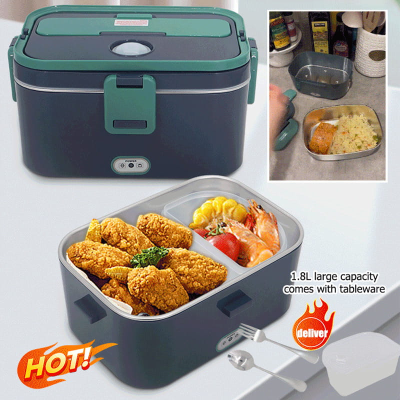 🔌 Portable Electric Lunch Box – Food Heater, 1.8L Stainless Steel & Leak-Proof – With Bag & Utensils 🥣