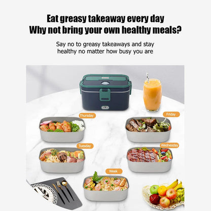 🔌 Portable Electric Lunch Box – Food Heater, 1.8L Stainless Steel & Leak-Proof – With Bag & Utensils 🥣