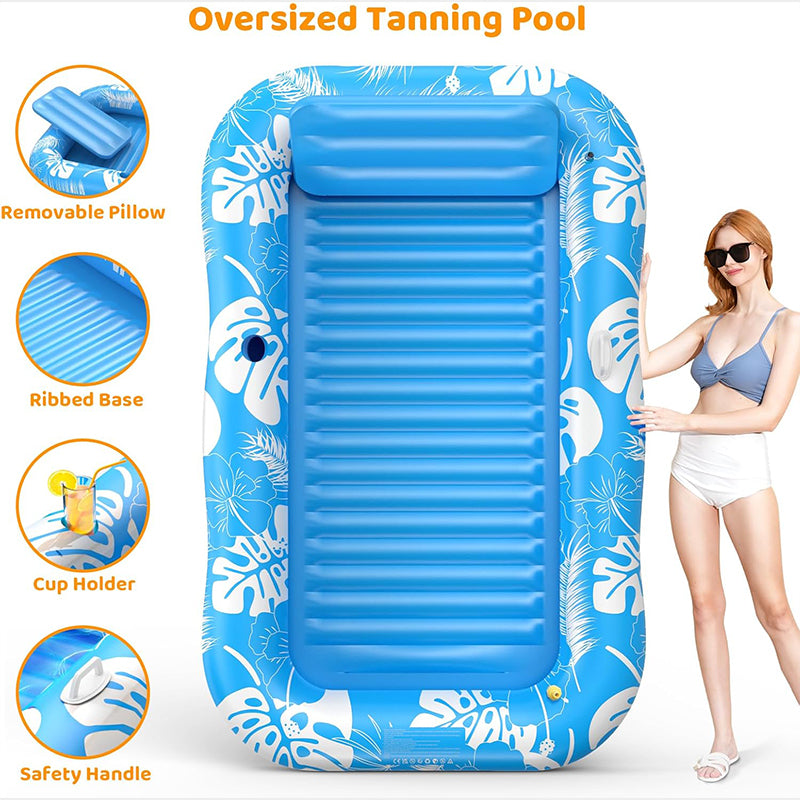 💦Inflatable Tanning Pool Lounger – Smart spray cools you automatically. Detachable pillow, cup holders & safety handles. Holds 2 adults (350lb). Perfect for garden or beach! 🏖️🌞