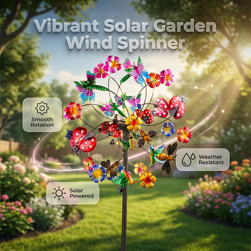 🔥Hot Sale🔥Solar-Powered Wind Spinner for Garden– 3D Rotating Decoration, Color-Changing LED, Weatherproof Outdoor Yard Stake 🌸