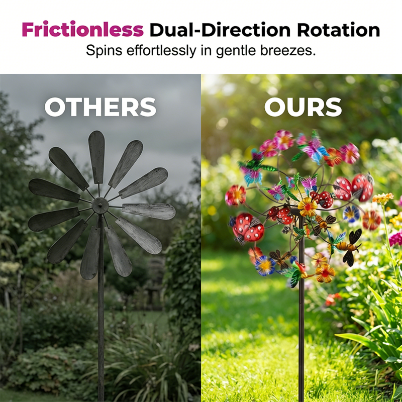 🔥Hot Sale🔥Solar-Powered Wind Spinner for Garden– 3D Rotating Decoration, Color-Changing LED, Weatherproof Outdoor Yard Stake 🌸