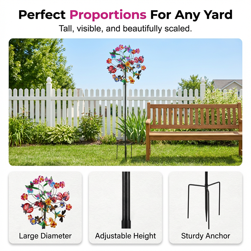 🔥Hot Sale🔥Solar-Powered Wind Spinner for Garden– 3D Rotating Decoration, Color-Changing LED, Weatherproof Outdoor Yard Stake 🌸