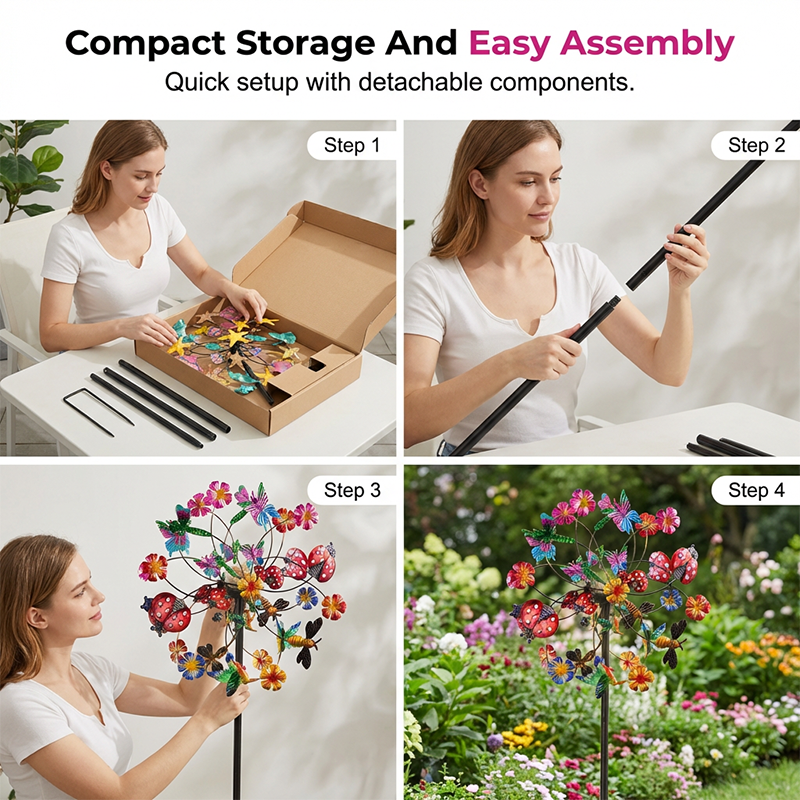 🔥Hot Sale🔥Solar-Powered Wind Spinner for Garden– 3D Rotating Decoration, Color-Changing LED, Weatherproof Outdoor Yard Stake 🌸