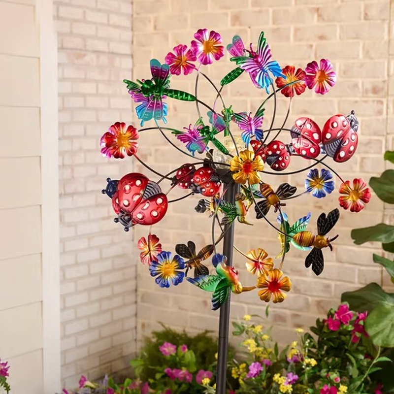 🔥Hot Sale🔥Solar-Powered Wind Spinner for Garden– 3D Rotating Decoration, Color-Changing LED, Weatherproof Outdoor Yard Stake 🌸