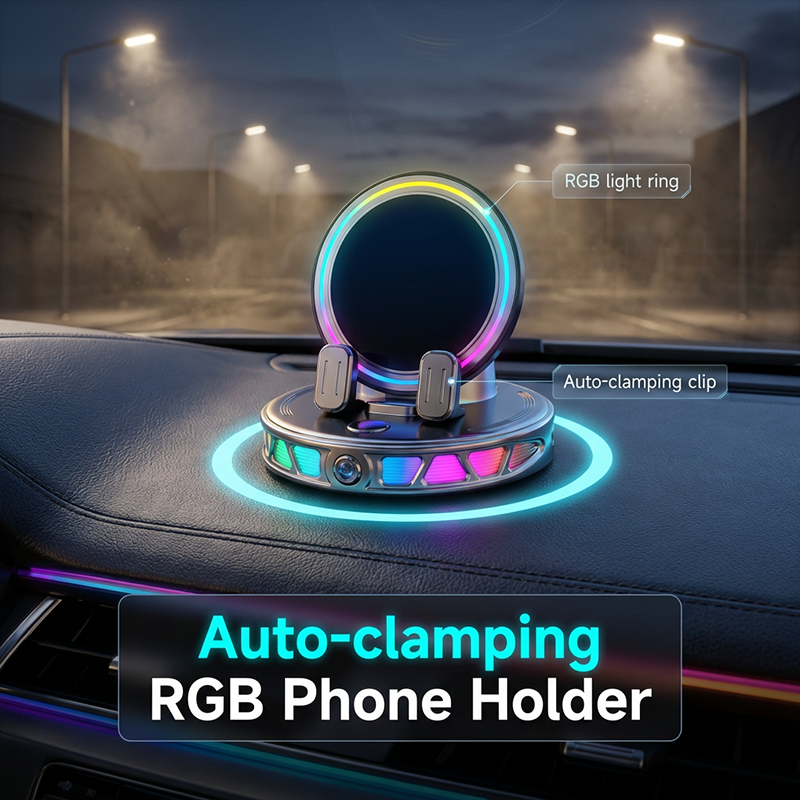 🔥Limited Time 50% Off🚗 RGB Electric Car Phone Mount with Wireless Charging – Auto-Clamping & 15W Fast Charge ⚡