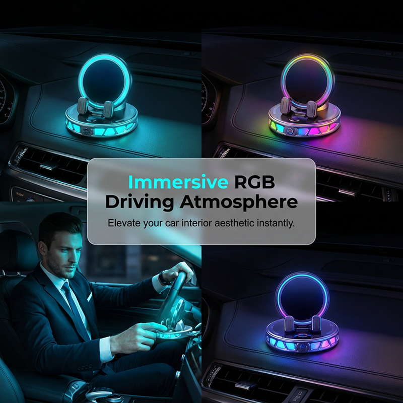 🔥Limited Time 50% Off🚗 RGB Electric Car Phone Mount with Wireless Charging – Auto-Clamping & 15W Fast Charge ⚡
