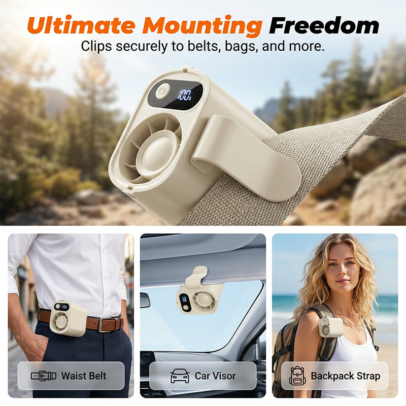 Portable Clip-On Waist Fan with Digital Display