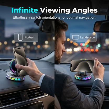 📱50% OFF NOW! RGB Car Phone Mount‑ Auto‑Clamping Wireless Charging Phone Holder, Colorful Light Dashboard Mount, One‑Hand Operation for Safe Driving