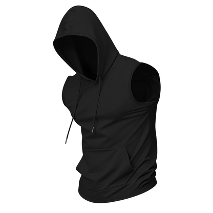 Men's Sleeveless Hooded Workout Top | Moisture-Wicking Athletic Tank with Pocket