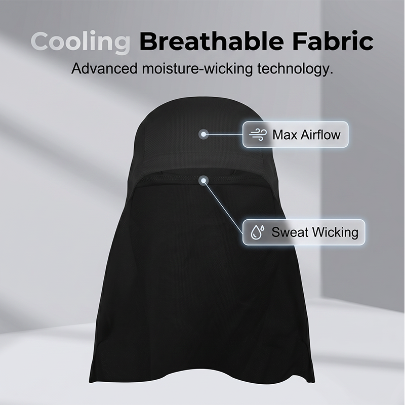 Cool-to-the-touch, reflective sun-protective neck-covering sun hat