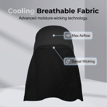 Cool-to-the-touch, reflective sun-protective neck-covering sun hat