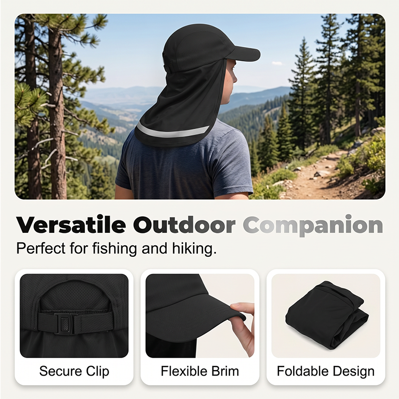Cool-to-the-touch, reflective sun-protective neck-covering sun hat
