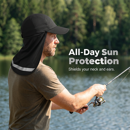 Cool-to-the-touch, reflective sun-protective neck-covering sun hat