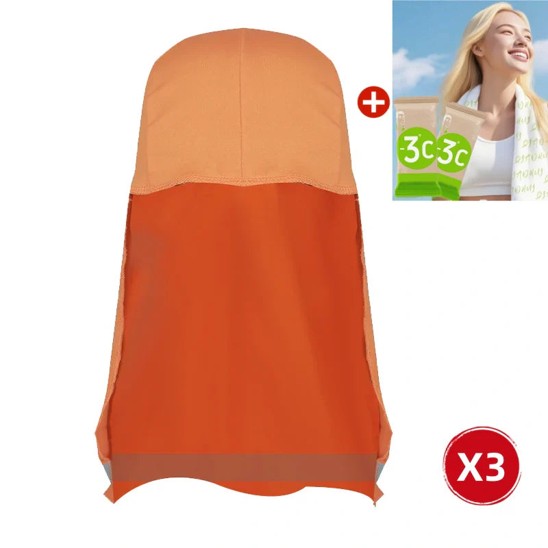 Cool-to-the-touch, reflective sun-protective neck-covering sun hat