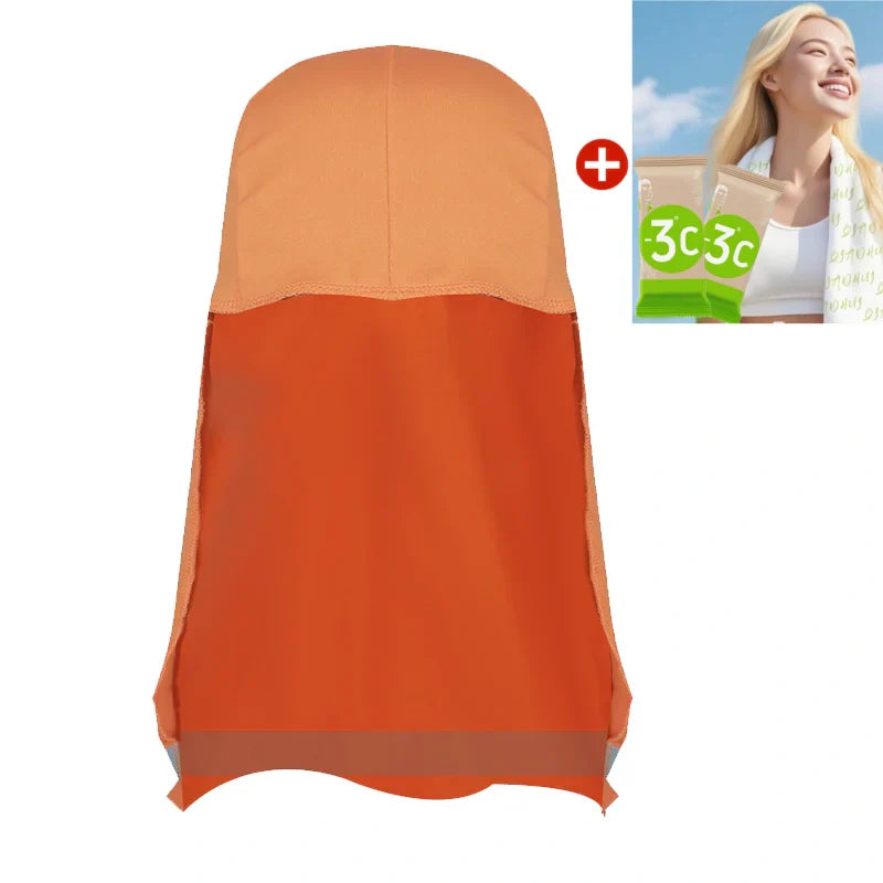 Cool-to-the-touch, reflective sun-protective neck-covering sun hat