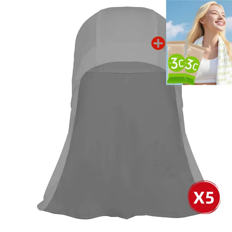 Cool-to-the-touch, reflective sun-protective neck-covering sun hat