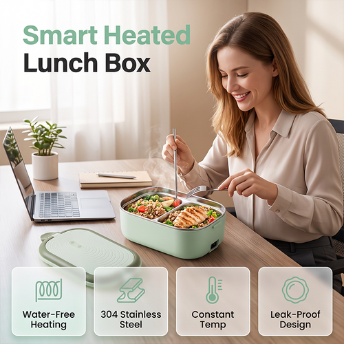 ⏰Portable Electric Heated Lunch Box Water-Free Food Warmer