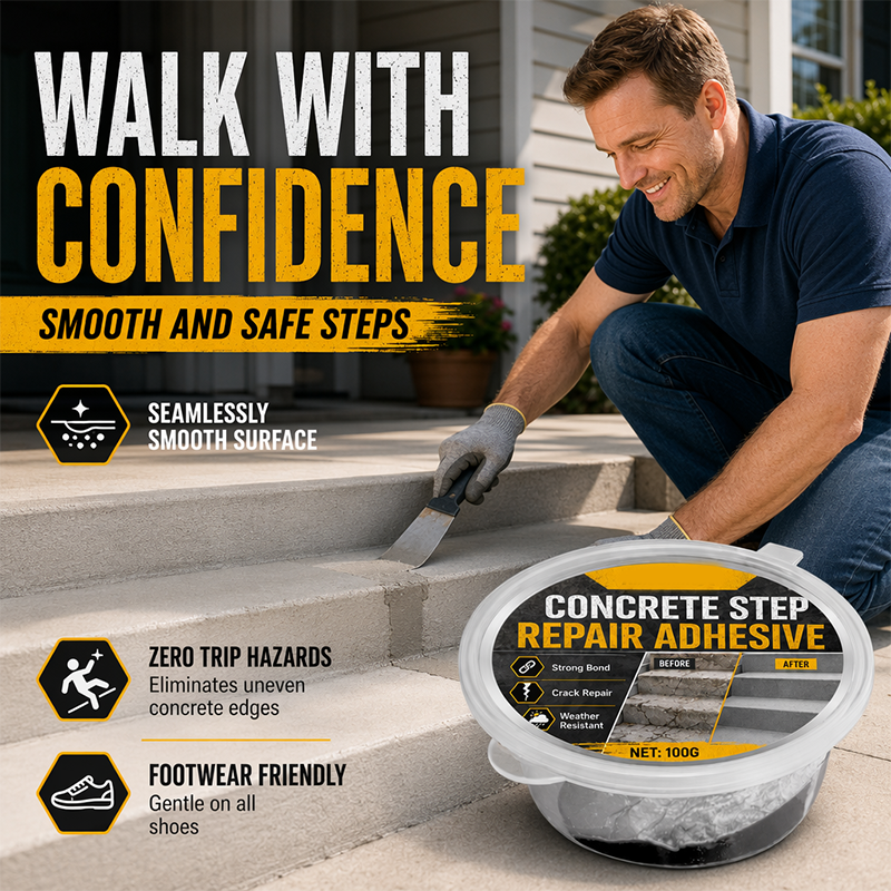 🥳2026 HOT SALE🥳💞50K+ SOLD!🔧🏠 50% OFF! Concrete Step Repair Adhesive – Permanently bonds cracked stairs & walkways. Weatherproof – resists heat, ice & rain. Walk safely again! 🛡️✨