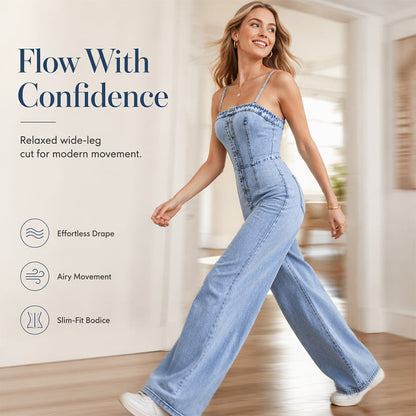 Women's Casual Denim Halter Backless Wide Leg Pants