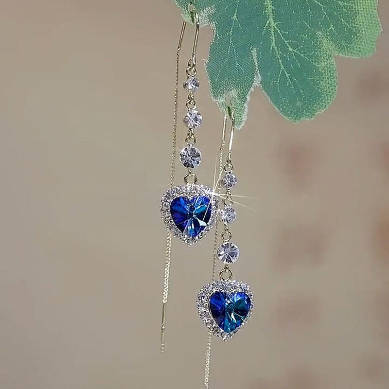 💙 Ideal Gift - Exquisite Blue Heart Synthetic Gemstone Threader Earrings 🌿