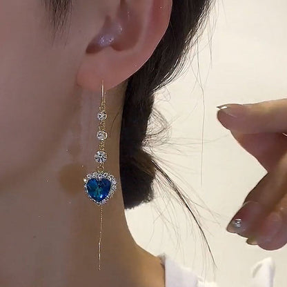 💙 Ideal Gift - Exquisite Blue Heart Synthetic Gemstone Threader Earrings 🌿