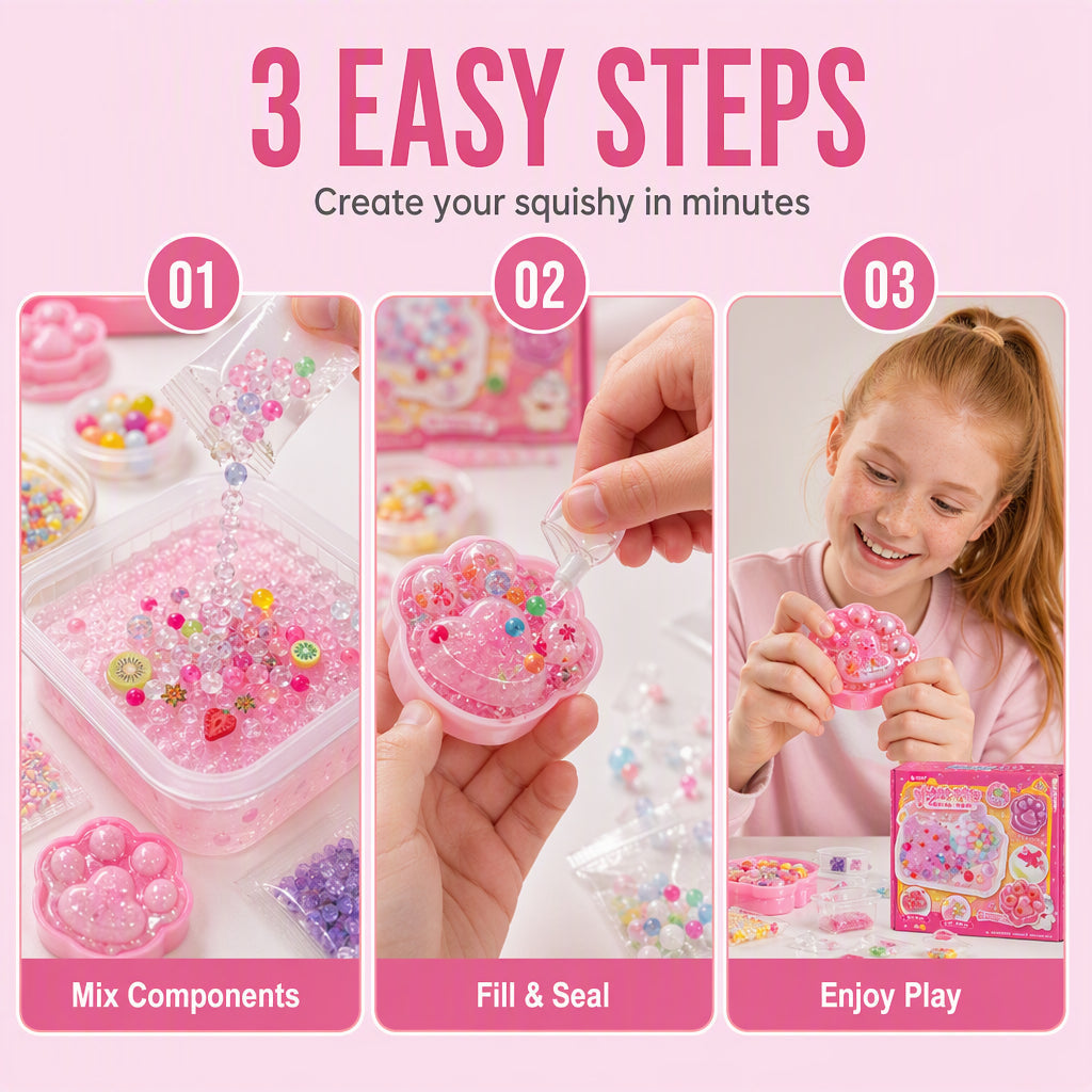 🐱50% OFF NOW! DIY Squishy Toy Kit‑Cat‑Paw Fried Ice Handmade Squeeze Toy Set, Tactile Jelly Rebound Craft Kit, Fun Stress‑Relief DIY Toy for Kids Age 6+