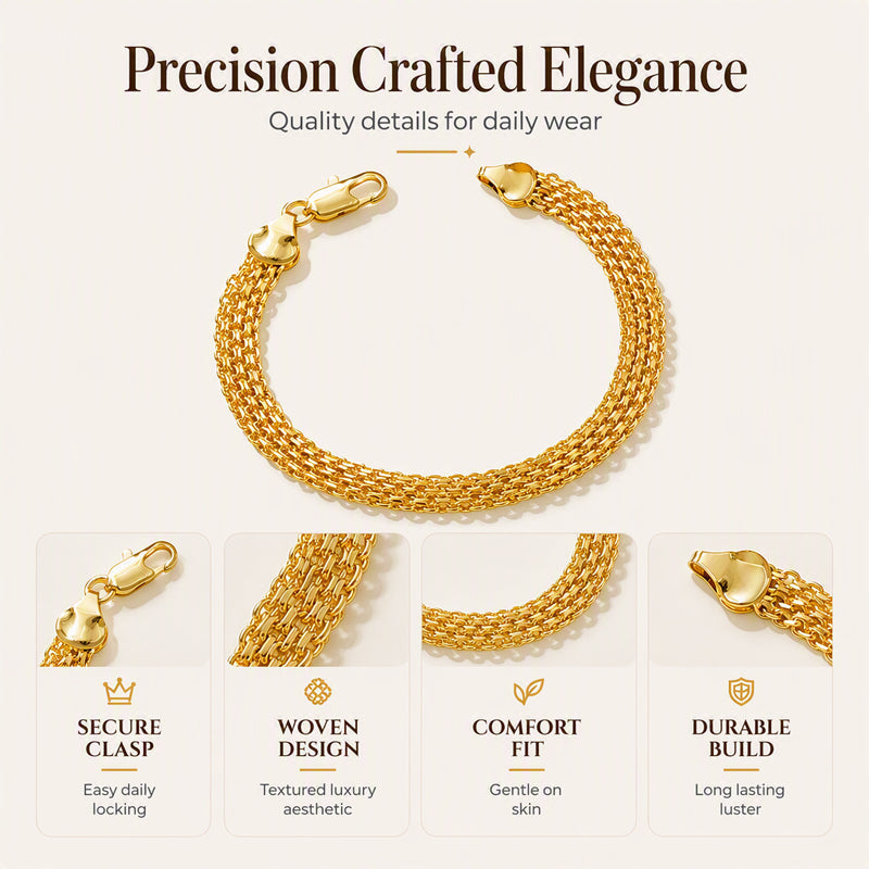 14K gold-plated bracelet in a wide woven mesh design