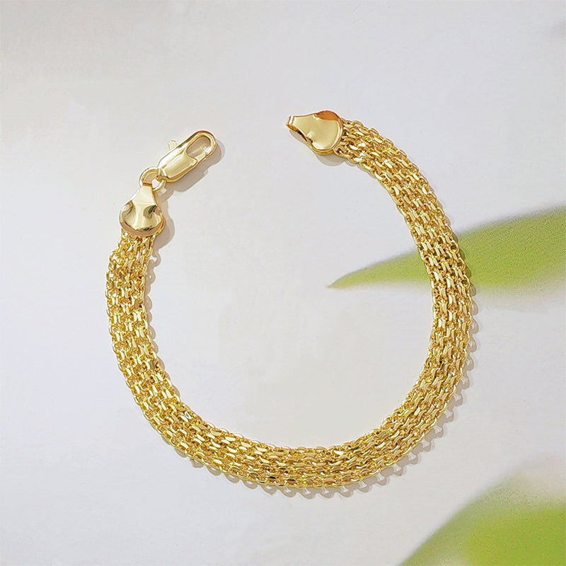 14K gold-plated bracelet in a wide woven mesh design