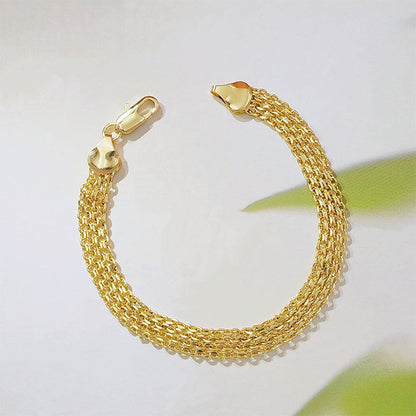 14K gold-plated bracelet in a wide woven mesh design