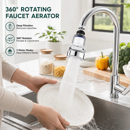 🚰50% OFF NOW! 3‑Gear Splash‑Proof Faucet Filter‑ 360° Rotating Universal Joint Faucet Aerator, Deep Filtration Water Tap Nozzle for Kitchen Sink