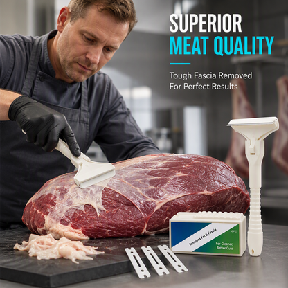 Stainless steel meat scraper—easily removes fat and tendons from beef and pork.