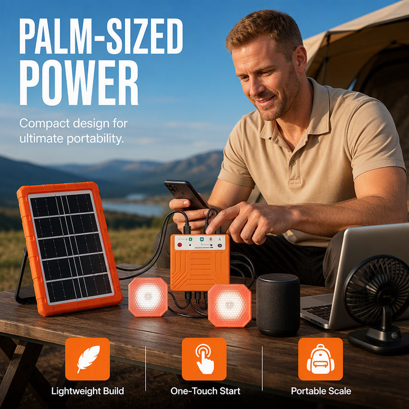Portable Solar Power Station + 2 LED Lights – Power Anywhere, Anytime ☀️🔋