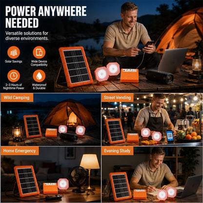 Portable Solar Power Station + 2 LED Lights – Power Anywhere, Anytime ☀️🔋