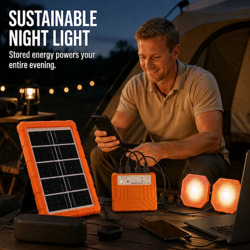 Portable Solar Power Station + 2 LED Lights – Power Anywhere, Anytime ☀️🔋