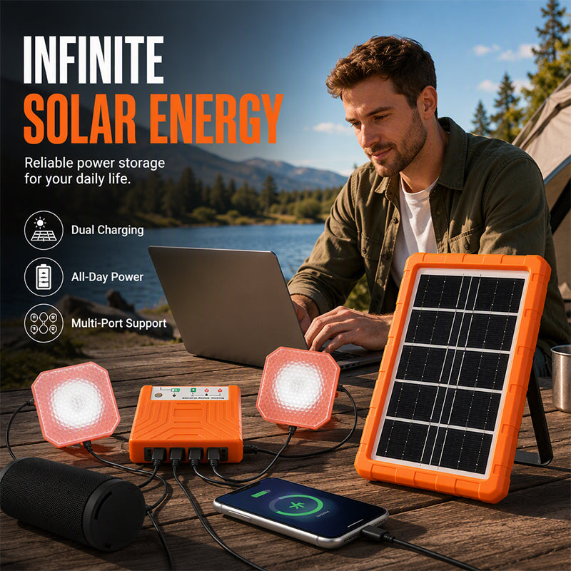 Portable Solar Power Station + 2 LED Lights – Power Anywhere, Anytime ☀️🔋
