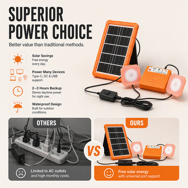Portable Solar Power Station + 2 LED Lights – Power Anywhere, Anytime ☀️🔋