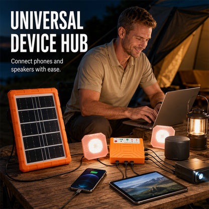 Portable Solar Power Station + 2 LED Lights – Power Anywhere, Anytime ☀️🔋