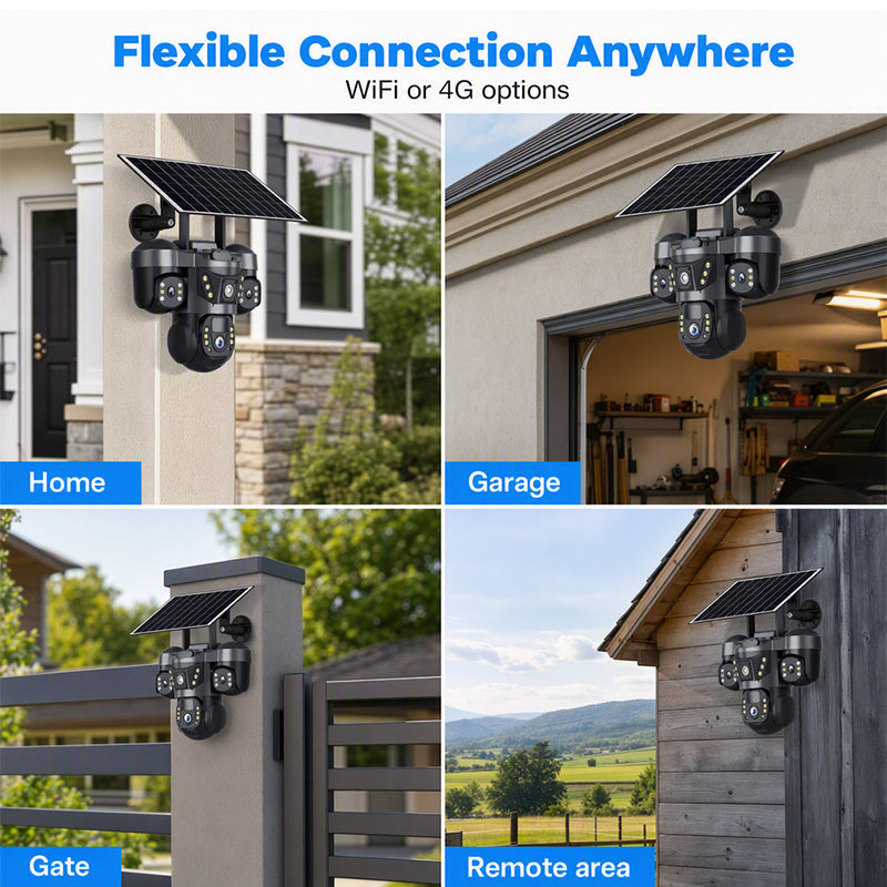 ☀️ Solar Triple-Lens Security Camera – Clear Day/Night Monitoring, Outdoor Home Surveillance for Yard, Driveway & Garage 🏠