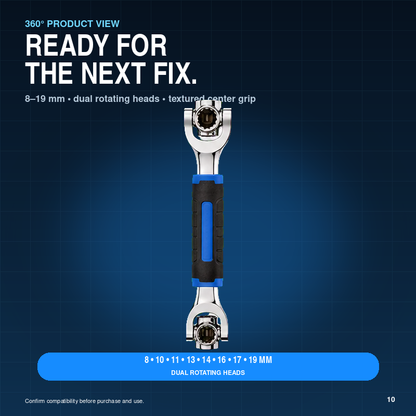 8-in-1 Dual Rotating Head Multi-Socket Wrench 8-19mm