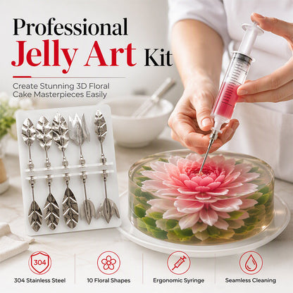Professional 3D Jelly Art Kit‑ 304 Stainless Steel 10‑Piece Floral Gelatin Art Tools with Syringe, DIY 3D Flower Jelly Cake Decorating Set for Pastry & Baking Lovers