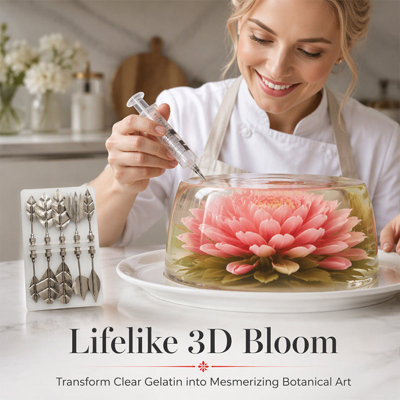 Professional 3D Jelly Art Kit‑ 304 Stainless Steel 10‑Piece Floral Gelatin Art Tools with Syringe, DIY 3D Flower Jelly Cake Decorating Set for Pastry & Baking Lovers