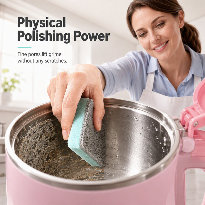 🧽50% OFF NOW! Limescale Polishing Magic Eraser Sponge‑ Chemical‑Free Descaling Scrub Pad, Scratch‑Free High‑Density Cleaning Sponge for Kettles, Sinks & Hard‑Water Stains