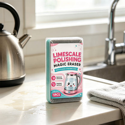 🧽50% OFF NOW! Limescale Polishing Magic Eraser Sponge‑ Chemical‑Free Descaling Scrub Pad, Scratch‑Free High‑Density Cleaning Sponge for Kettles, Sinks & Hard‑Water Stains