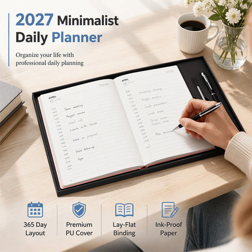 📔50% OFF NOW! 2027 Minimalist Daily Planner Notebook‑ 365‑Day Layout Journal, Lay‑Flat Binding Ink‑Proof Paper PU Cover Agenda for Time Management