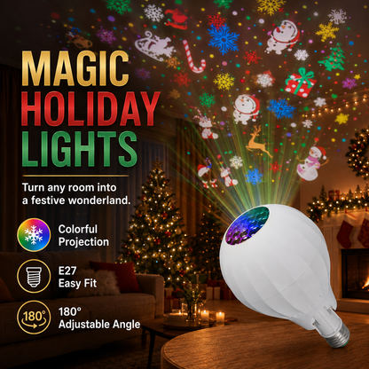 🎄50% OFF NOW! Colorful Rotating Christmas Atmosphere Projector‑ E27 Socket Holiday Projection Light Bulb, 180° Adjustable Festive Pattern Lamp for Xmas Party Home Decor