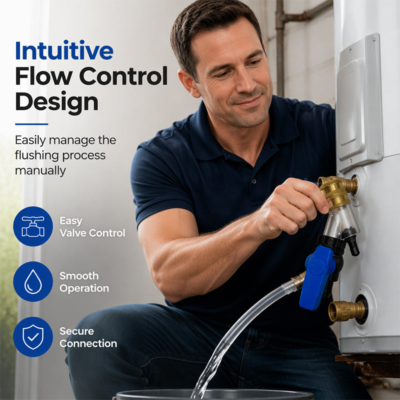 Manual flow control valve on water heater flushing tool