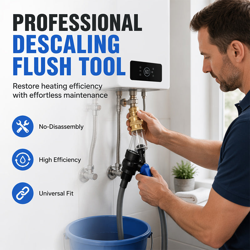 Water heater flushing and descaling adapter in use