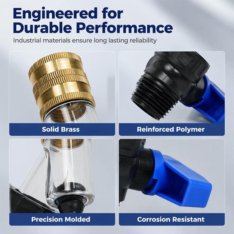 Brass and reinforced polymer water heater flushing adapter